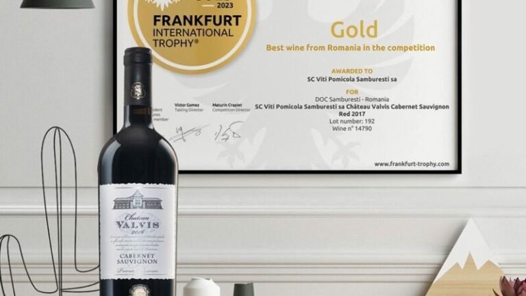 Vinul Cabernet Sauvignon din gama premium Chateau Valvis, medalie de aur în cadrul concursului Frankfurt International Trophy și titlul de cel mai bun vin din România